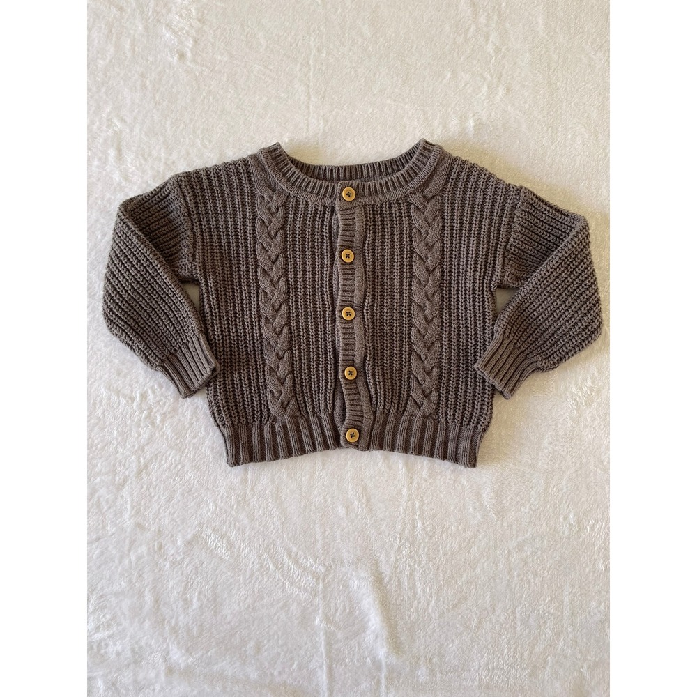 Grayson Collective Baby 18M Cable Knit Cardigan Sweater Gray Button Cotton